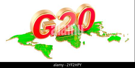 Concept de réunion du G20, G20 sur la carte de la Terre. Rendu 3D isolé sur fond blanc Banque D'Images