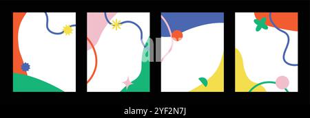 Colorufl modèle abstrait sans couture avec diverses formes excentriques sur fond blanc Illustration de Vecteur