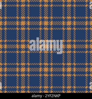Motif classique à carreaux en tweed. Imprimé géométrique à carreaux en bleu foncé et jaune couleur automne. Fond anglais classique automne Glen plaid pour Illustration de Vecteur