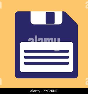 Illustration dessinée à la main d'une disquette bleue sur fond jaune Illustration de Vecteur