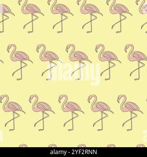 Motif tropical sans couture avec flamants roses soulignés sur fond jaune Illustration de Vecteur