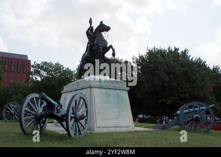 Statue équestre d'Andrew Jackson, par Clark Mills, dédiée en 1853, dans le centre de Lafayette Square, Washington, DC, USA Banque D'Images