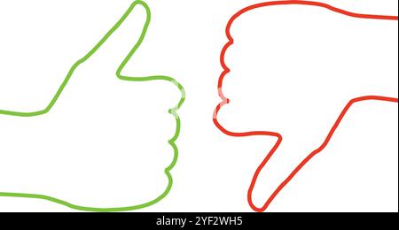 Pouces vers le haut et vers le bas, signes d'approbation des médias sociaux. Super signe, dégradant les éléments Illustration de Vecteur