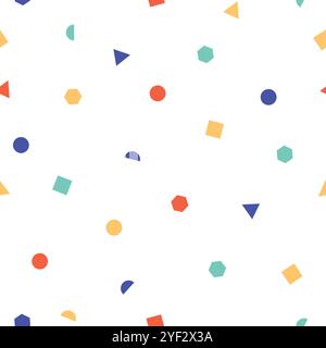 Colorufl modèle abstrait sans couture avec diverses formes géométriques sur fond blanc Illustration de Vecteur