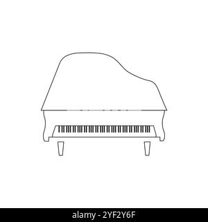 Illustration vectorielle de contour de piano à queue. Vue de dessus, clavier monochrome. Art minimaliste isolé sur fond blanc. Illustration de Vecteur