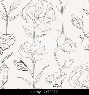 Motif vectoriel sans couture vintage. Fond floral noir et blanc. Fleurs de jardin roses et pivoines. Illustration vectorielle Illustration de Vecteur