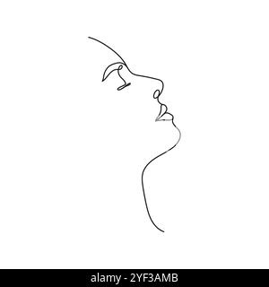 Visage de femme dans un style de dessin d'art au trait minimal. La femme est relaxante. Illustration vectorielle dessinée à la main. Illustration de Vecteur