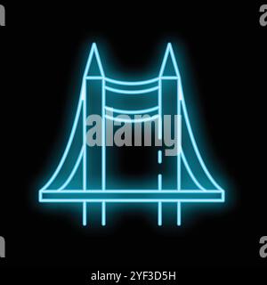 Icône de néon brillant bleu représentant le pont de porte doré sur un fond noir Illustration de Vecteur