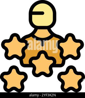 Homme d'affaires est entouré de cinq étoiles, représentant une expérience client positive Illustration de Vecteur