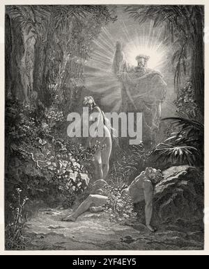 Ève a été créée par Dieu la prenant de la côte d'Adam pour être sa compagne (Genèse 2:18) ancien Testament. Illustration biblique antique de Gustave Dore (1832-1883) Banque D'Images