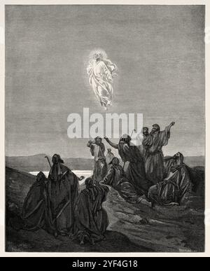 Ascension de Jésus. Jésus monte au ciel. Nouveau Testament. Illustration biblique antique de Gustave Dore (1832-1883) Banque D'Images