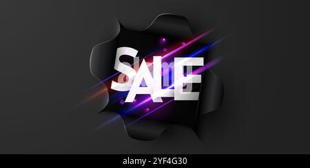 Solde du vendredi fou. Papier déchiré Mega Sale bannière. Illustration vectorielle. Illustration de Vecteur