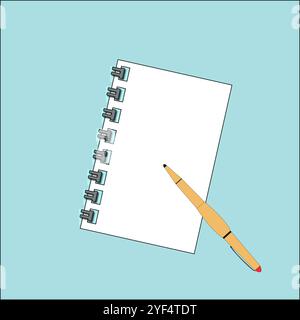 Cahier et stylo sur fond bleu clair Illustration de Vecteur