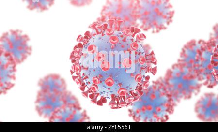 Épidémie de coronavirus isolée sur fond blanc. Cellules virales du concept de risque sanitaire pandémique de la souche COVID-19. Rendu 3D. Banque D'Images