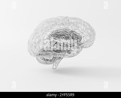 Cerveau humain abstrait des fils et des lignes détaillés connectés, réseau de neurones. illustration 3d. Banque D'Images