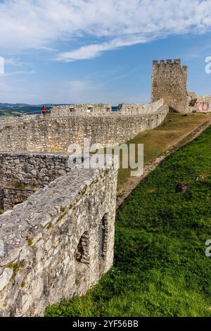 Personne sur le mur défensif, château de Spis, Slovaquie Banque D'Images