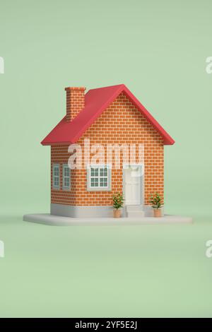 Maison minimaliste sur fond vert. Concept immobilier. illustration 3d. Banque D'Images