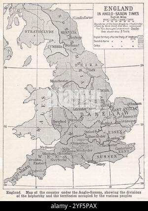 Carte vintage de l'Angleterre à l'époque anglo-saxonne. Banque D'Images