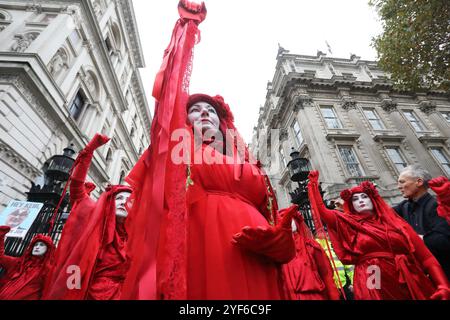 Londres, Royaume-Uni, 3 novembre 2024. Le présentateur de télévision et naturaliste Chris Packham, le chef Hugh Fearnley-Whittingstall et les Wombles ont mené les années 1000 dans une marche massive pour l'eau potable et la fin des eaux usées dans nos rivières, en passant devant Downing Street et en terminant par des discours de Westminster avec un appel au PM Keir Starmer pour l'action. Crédit : Monica Wells/Alamy Live News Banque D'Images