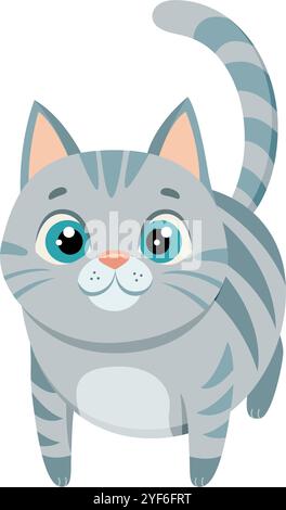 Chat gris mignon. Kitty dessiné à la main style plat isolé. Illustration vectorielle Illustration de Vecteur