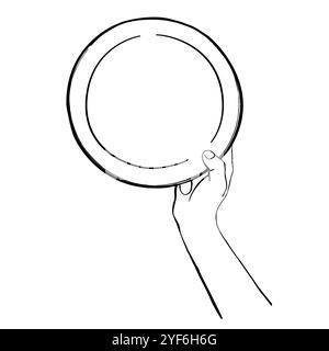 Croquis d'une main humaine tenant une assiette dans sa main droite. dessin vectoriel dessiné à la main du geste culinaire pour la conception de classe de cuisine, etc Illustration de Vecteur