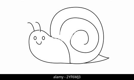 Illustration vectorielle d'un escargot de style enfantin. Illustration en noir et blanc pour la coloration. Illustration de Vecteur