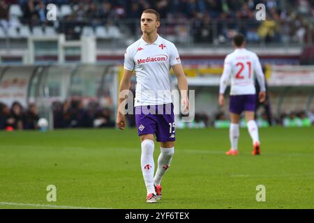 Pietro Camuzzo de l'ACF Fiorentina lors du match de Serie A entre le Torino FC et l'ACF Fiorentina le 03 novembre 2024 à l'Olympic Grande Torino Stadium i. Banque D'Images