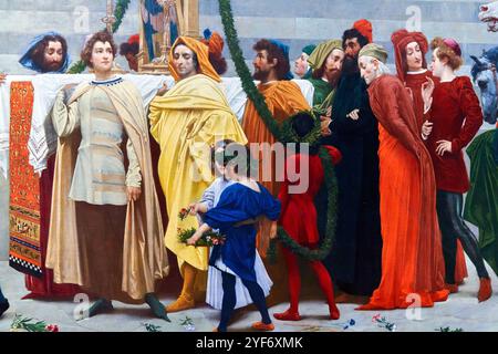 Détail, Cimabue's Cimabue's Celebrated Madonna, 1853-1855, Frederic, Lord Leighton (1830-1896), The National Gallery, Londres, Royaume-Uni. Banque D'Images