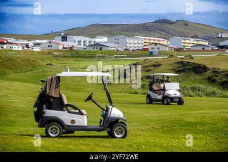 Terrain de golf, l'île de Heimaey, les îles Westman, Hofn, Islande, régions polaires Banque D'Images