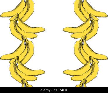 Cadre de bordure sans couture de modèle vectoriel vertical de bananes mûres. Esquisse dessinée à la main. Illustration graphique. Fruits tropicaux. Conception d'emballage, conception de menu, j Illustration de Vecteur