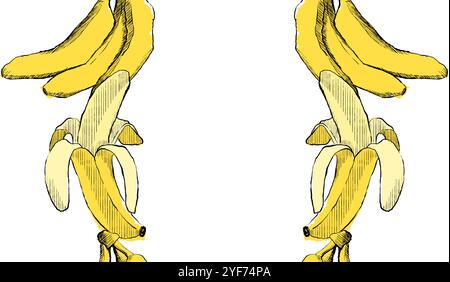 Modèle de vecteur de banane de fruits. Motif de bordure verticale sans couture dans le graphique. Illustration abstraite de fruits. Illustration de Vecteur