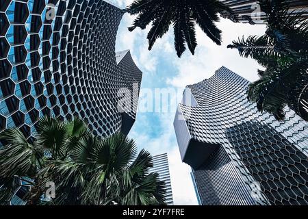 Singapour - 15 août 2024 : le bâtiment Duo situé près de la gare Bugis. Il est connu pour sa façade à motif nid d'abeilles Banque D'Images