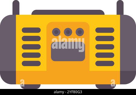 Lecteur de cassettes stéréo portable jaune avec un grand haut-parleur et une antenne télescopique joue de la musique Illustration de Vecteur