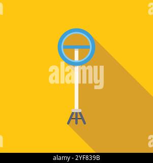 Panneau rond sans arrêt avec une ligne horizontale à l'intérieur, monté sur un poteau avec trépied, placé sur un fond jaune vif Illustration de Vecteur