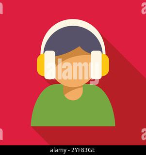 Personne avec des écouteurs appréciant le contenu audio, écoutant de la musique ou un podcast dans un style de design plat avec une ombre longue Illustration de Vecteur