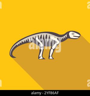 Squelette de dinosaure debout sur un fond jaune, projetant une longue ombre, parfait pour des projets éducatifs ou préhistoriques à thème Illustration de Vecteur