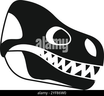 Illustration en noir et blanc d'un crâne de tyrannosaurus rex, avec dents proéminentes et alvéole oculaire, vue de côté Illustration de Vecteur