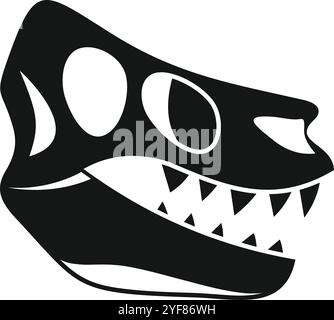 Vue latérale d'un crâne tyrannosaurus rex, mettant en évidence ses dents acérées, dans un style simple noir et blanc Illustration de Vecteur