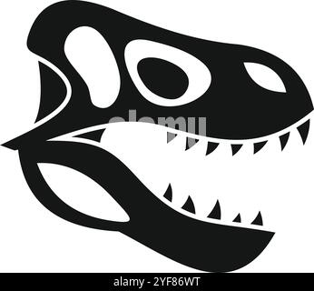 Vue latérale d'un crâne de tyrannosaurus rex, soulignant ses dents acérées, présenté comme une silhouette noire et blanche Illustration de Vecteur