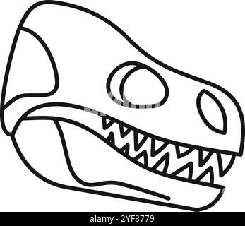 Vue latérale d'un fossile de crâne de dinosaure, mettant en évidence ses dents pointues et son alvéole oculaire, parfait pour la paléontologie et les projets de vie préhistoriques Illustration de Vecteur