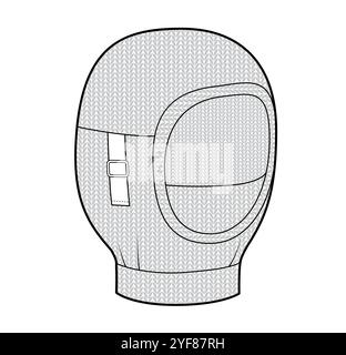 Chapeau Balaclava. Hiver Knitted Head Fashion accessoire casquette illustration technique. Casque vectoriel pour hommes, femmes, style unisexe, modèle plat CAD maquette contour d'esquisse isolé Illustration de Vecteur