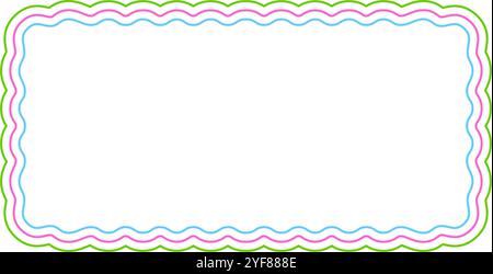 Cadre rectangulaire coloré avec bords festonnés. Forme géométrique avec bordures ondulées. Boîte vierge, étiquette ou étiquette isolée sur fond blanc. Illustration vectorielle plate. Illustration de Vecteur