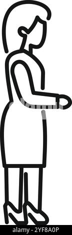 Vue latérale d'une femme d'affaires en attente, portant une robe et des talons hauts, représentant le professionnalisme et l'étiquette d'affaires Illustration de Vecteur