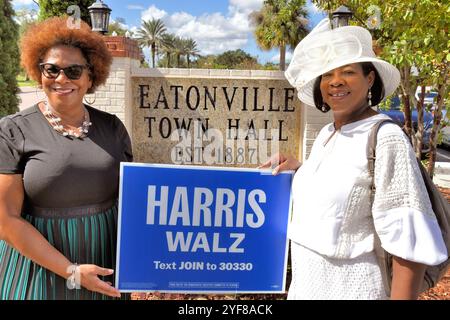 Eatonville, comté d'Orange, Floride, États-Unis. 3 novembre 2024. Après leur sermon du dimanche à l'église baptiste missionnaire de Macédoine, la congrégation a tenu une Souls symbolique aux sondages marcher sur Kennedy Blvd. À l'hôtel de ville d'Eatonville, lieu désigné pour le vote anticipé. Eatonville est l'une des premières municipalités entièrement noires autonomes des États-Unis incorporée en 1887. Crédit : Julian Leek/Alamy Live News Banque D'Images