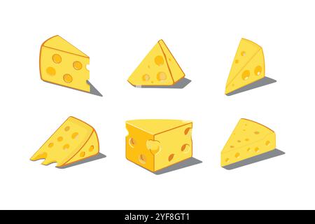 Ensemble de six illustrations de fromage uniques dans le style vectoriel, fichier facilement modifiable. Illustration de Vecteur