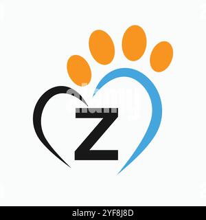 Lettre Z concept de conception de logo d'animal de compagnie avec vecteur de symbole de patte et de coeur Illustration de Vecteur