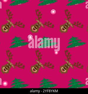 Motif de pixel de motif de Noël avec bonhommes de neige et arbres de Noël Illustration de Vecteur