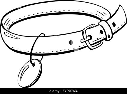 Il s'agit d'un collier de chien simple mais élégant qui dispose d'un charmant design de contour d'étiquette. Illustration d'esquisse vectorielle. Animalerie Illustration de Vecteur
