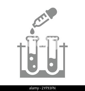 Expérience scientifique avec tubes à essai et pipette. Science, icône de vecteur de symbole de chimie. Illustration de Vecteur