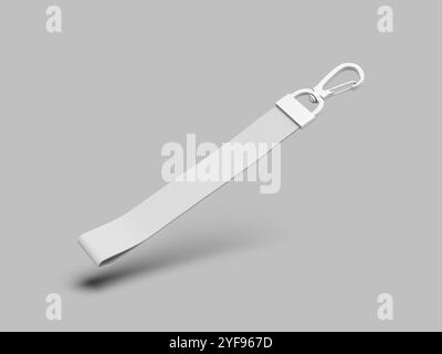 Flat lay White Blank Keychain Mockup isolé 3D. Banque D'Images